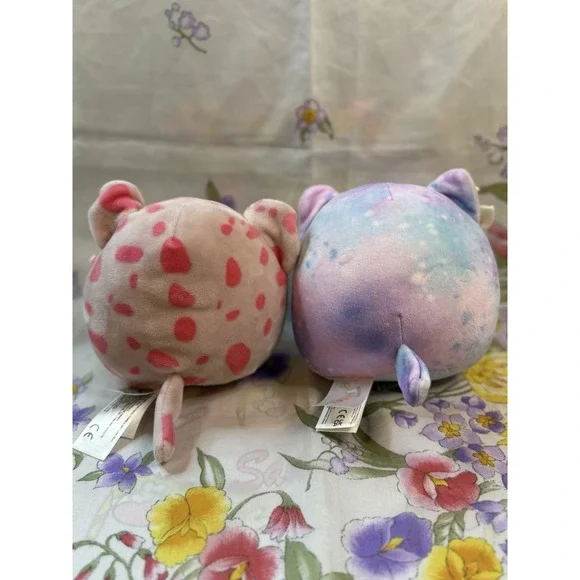Squishmallow-style Plush Lot Of 2-pink"I Love You Leopard&Pastel Cat - Picture 4 of 4